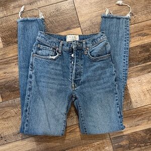 We The Free Blue Frayed Hem Skinny Jeans